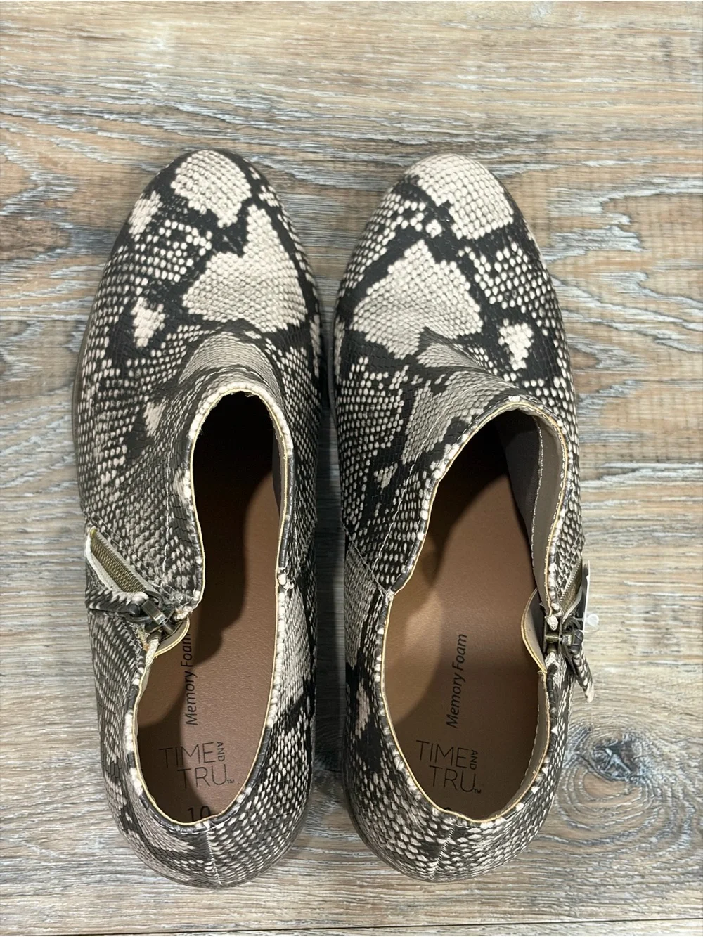 Women's Snake Print Ankle Booties in Beige/Black, Size 10